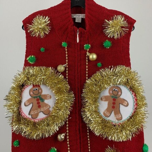 Ugly Christmas Sweater Vest sz 1X Plus Gingerbread Bra Funny Party Winner - Picture 3 of 9